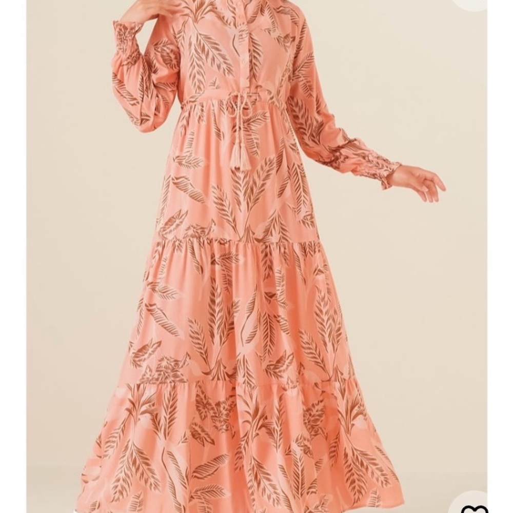 Peach Floral Tiered Maxi Dress with Tie Waist